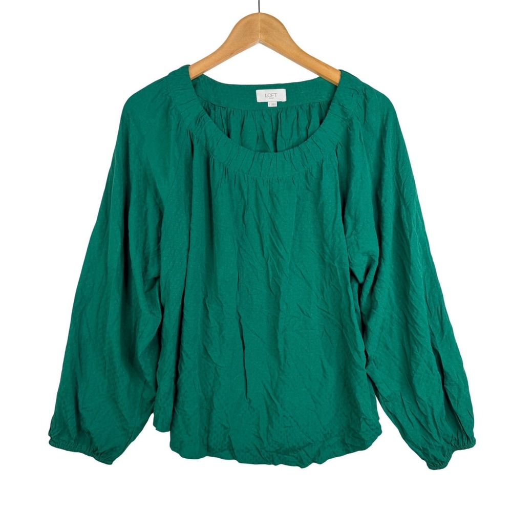 Loft Outlet Womens Large Emerald Green Textured Jacquard Long Sleeve Blouse